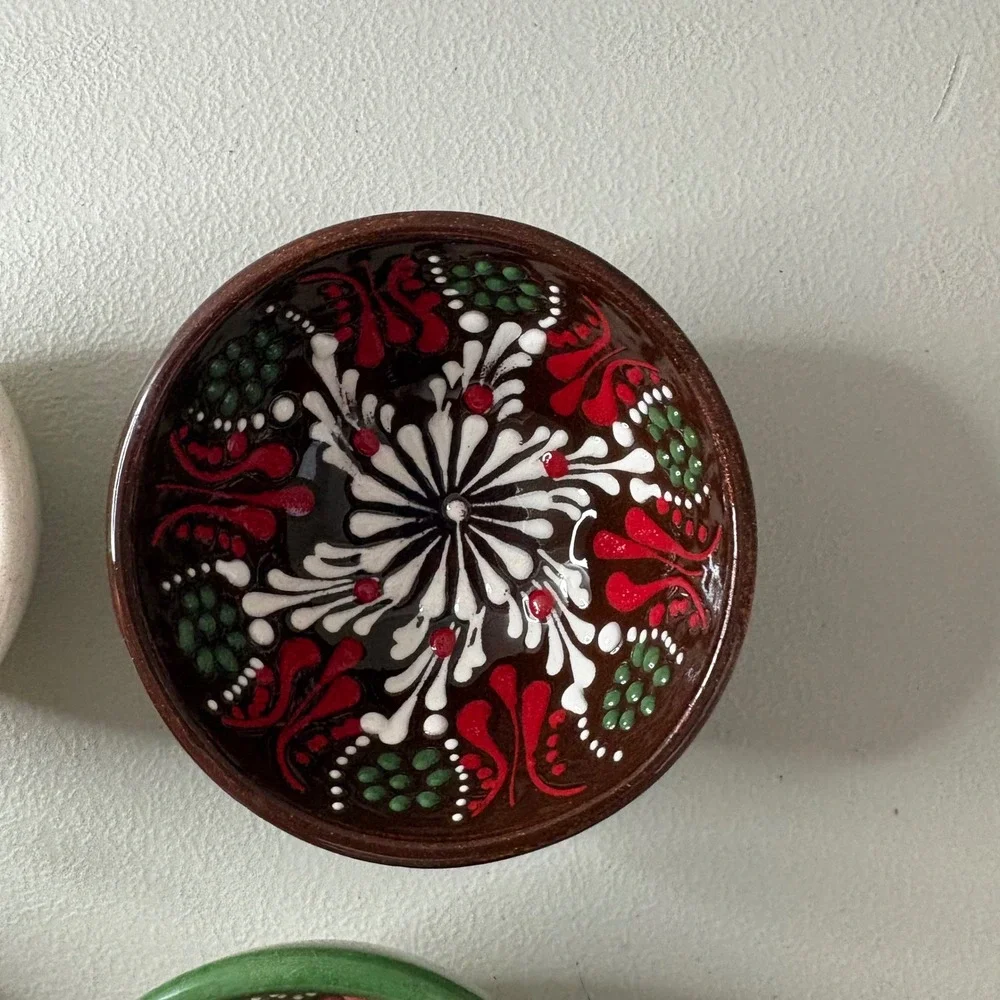 Set of 5 Hand Painted Turkish Ceramic Pinch Bowls Floral Decorative Small Bowls